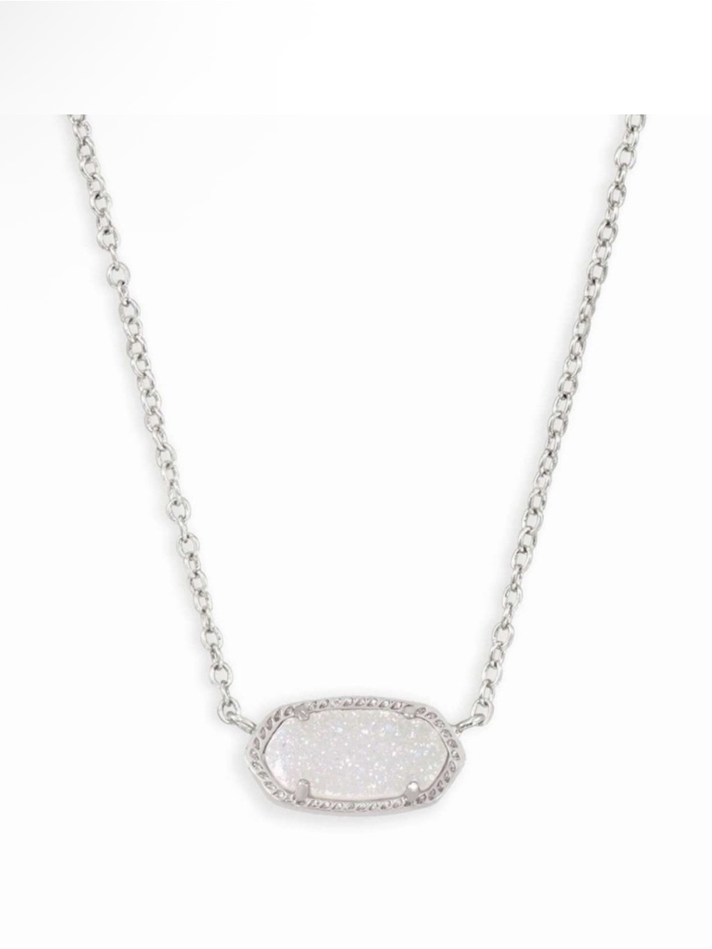 Kendra Scott Elisa Silver Pendant Necklace in Iridescent White Drusy NEW $75